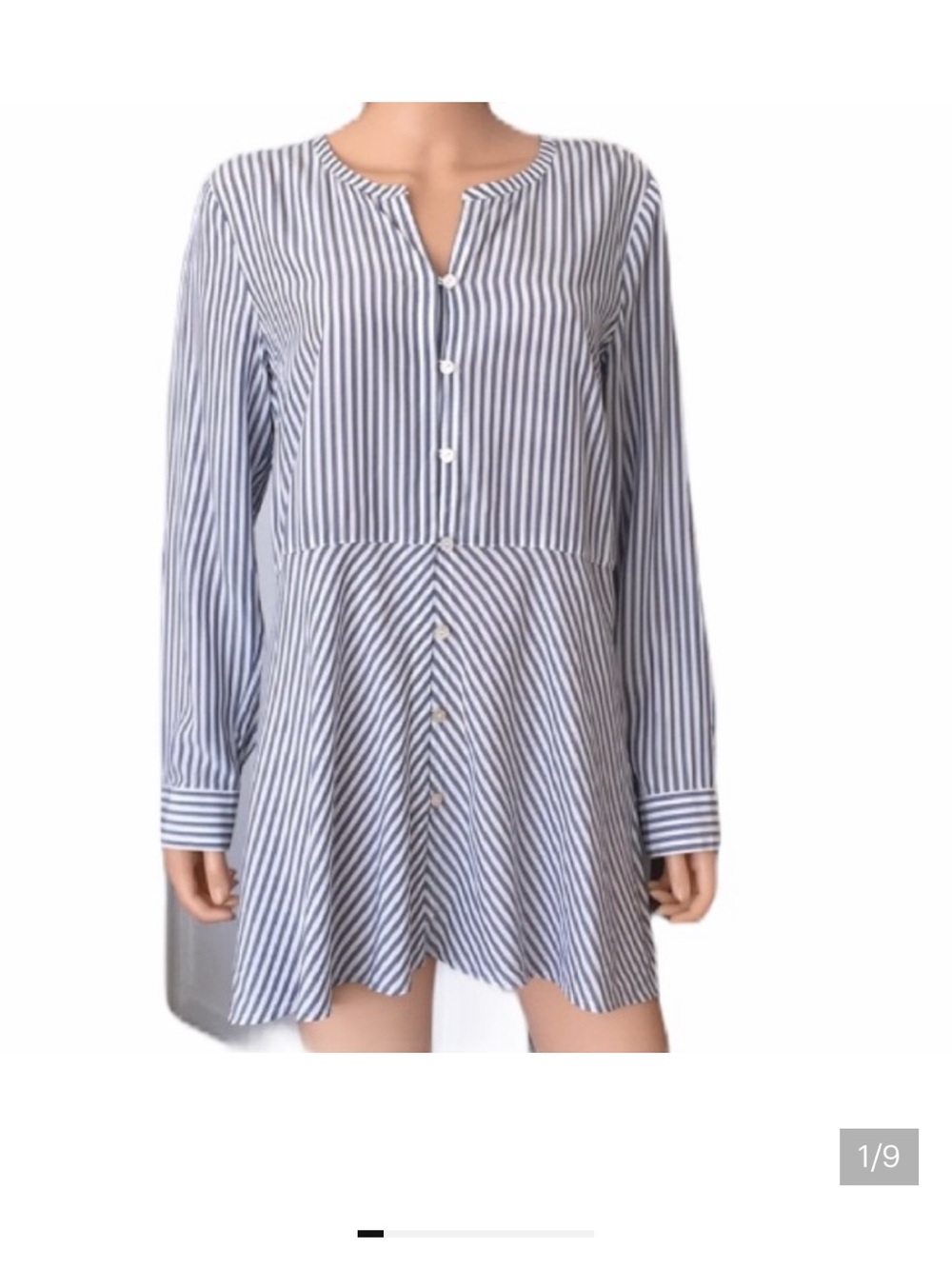 J.Jill Blue White Striped Button Shirt Dress Long Blouses tunic M Resort Preppy